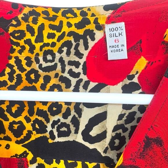 ADRIANNA PAPELL | 100% SILK Vintage Cheetah Multi-Print Floral Wrap Dress - Picture 4 of 13